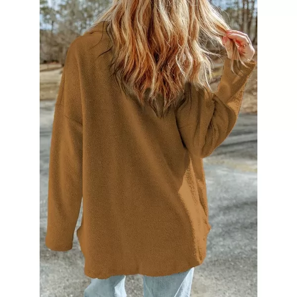 Dokotoo Womens 2023 Lapel Long Sleeve Raw Edge Shacket Jacket Button Down Fall Shirt Coat with Pockets