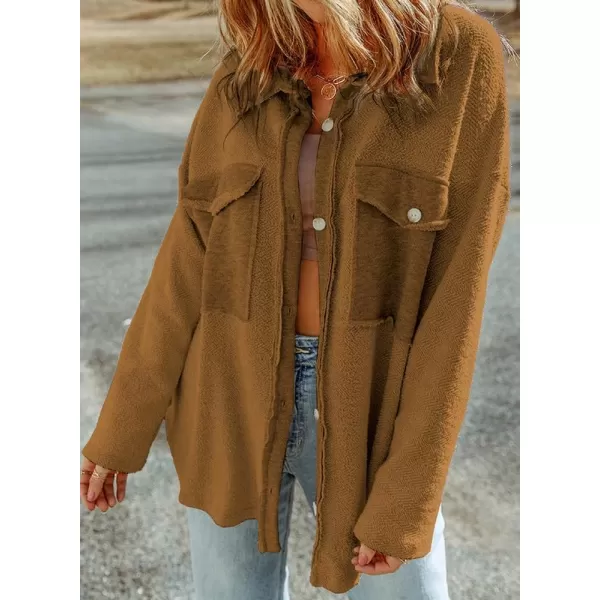 Dokotoo Womens 2023 Lapel Long Sleeve Raw Edge Shacket Jacket Button Down Fall Shirt Coat with Pockets