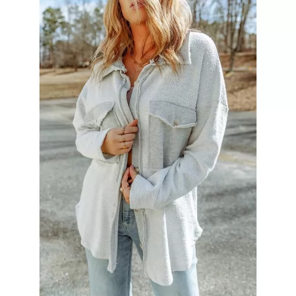 Dokotoo Womens 2023 Lapel Long Sleeve Raw Edge Shacket Jacket Button Down Fall Shirt Coat with Pockets
