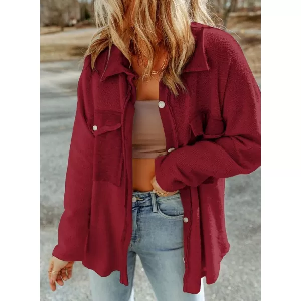 Dokotoo Womens 2023 Lapel Long Sleeve Raw Edge Shacket Jacket Button Down Fall Shirt Coat with Pockets