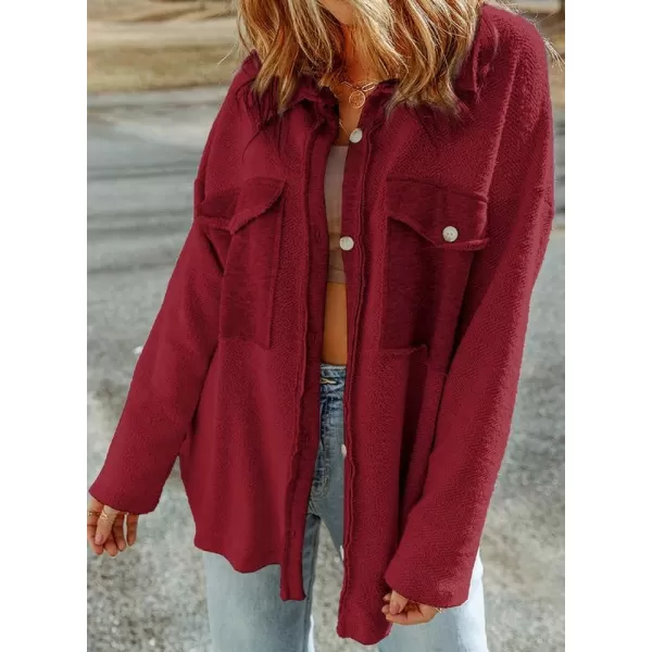 Dokotoo Womens 2023 Lapel Long Sleeve Raw Edge Shacket Jacket Button Down Fall Shirt Coat with Pockets