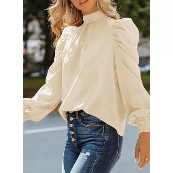 Dokotoo Womens 2023 Long Sleeve High Neck Puff Long Sleeve Casual Loose Shirts Tops and Blouses