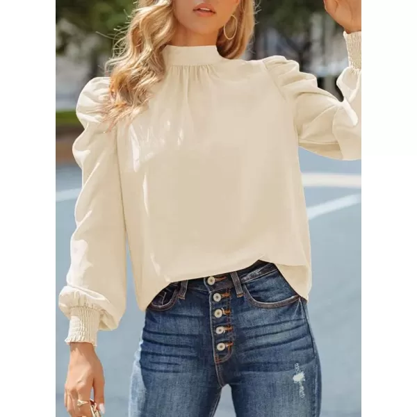 Dokotoo Womens 2023 Long Sleeve High Neck Puff Long Sleeve Casual Loose Shirts Tops and Blouses