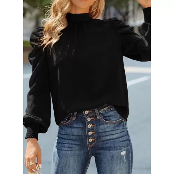 Dokotoo Womens 2023 Long Sleeve High Neck Puff Long Sleeve Casual Loose Shirts Tops and Blouses