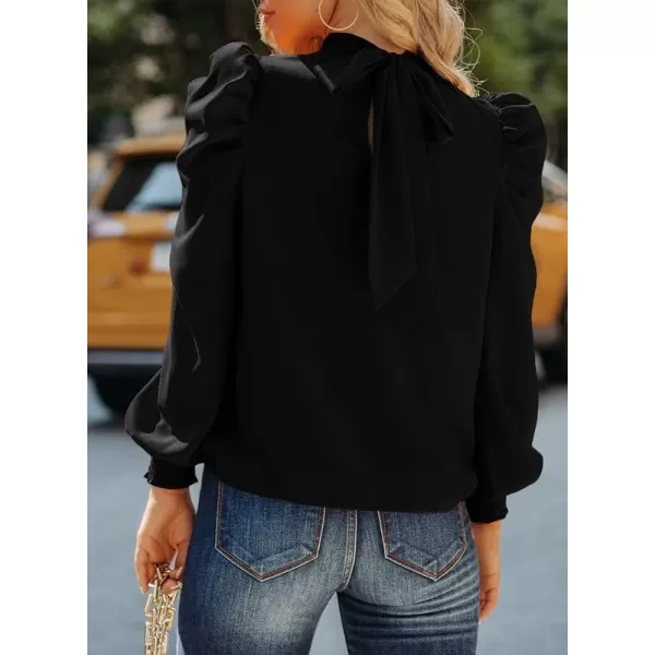Dokotoo Womens 2023 Long Sleeve High Neck Puff Long Sleeve Casual Loose Shirts Tops and Blouses