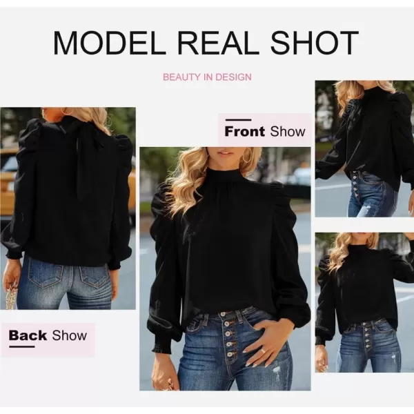 Dokotoo Womens 2023 Long Sleeve High Neck Puff Long Sleeve Casual Loose Shirts Tops and Blouses