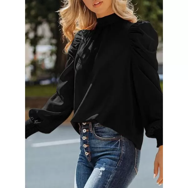 Dokotoo Womens 2023 Long Sleeve High Neck Puff Long Sleeve Casual Loose Shirts Tops and Blouses