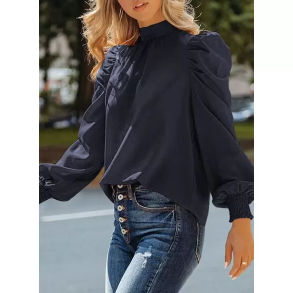 Dokotoo Womens 2023 Long Sleeve High Neck Puff Long Sleeve Casual Loose Shirts Tops and Blouses
