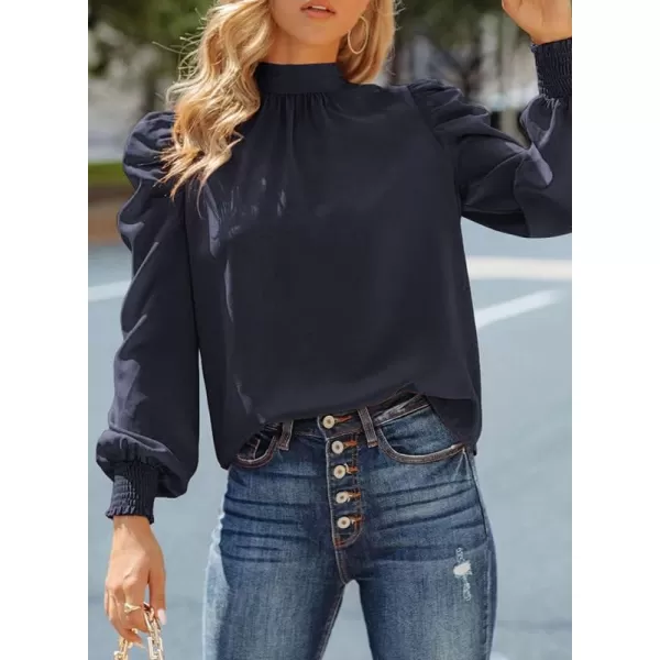 Dokotoo Womens 2023 Long Sleeve High Neck Puff Long Sleeve Casual Loose Shirts Tops and Blouses