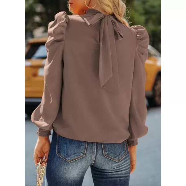 Dokotoo Womens 2023 Long Sleeve High Neck Puff Long Sleeve Casual Loose Shirts Tops and Blouses
