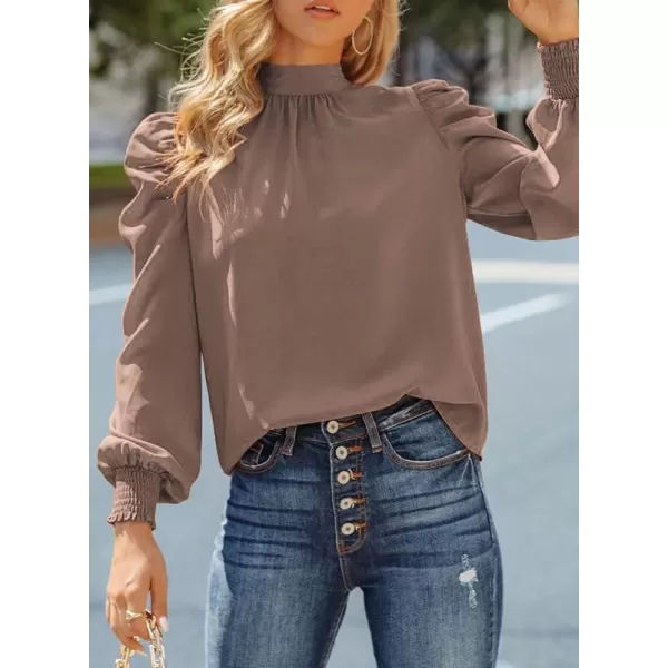 Dokotoo Womens 2023 Long Sleeve High Neck Puff Long Sleeve Casual Loose Shirts Tops and Blouses