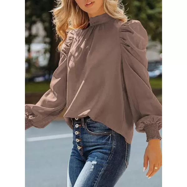 Dokotoo Womens 2023 Long Sleeve High Neck Puff Long Sleeve Casual Loose Shirts Tops and Blouses