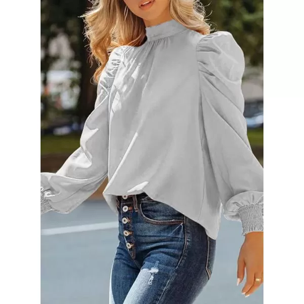 Dokotoo Womens 2023 Long Sleeve High Neck Puff Long Sleeve Casual Loose Shirts Tops and Blouses