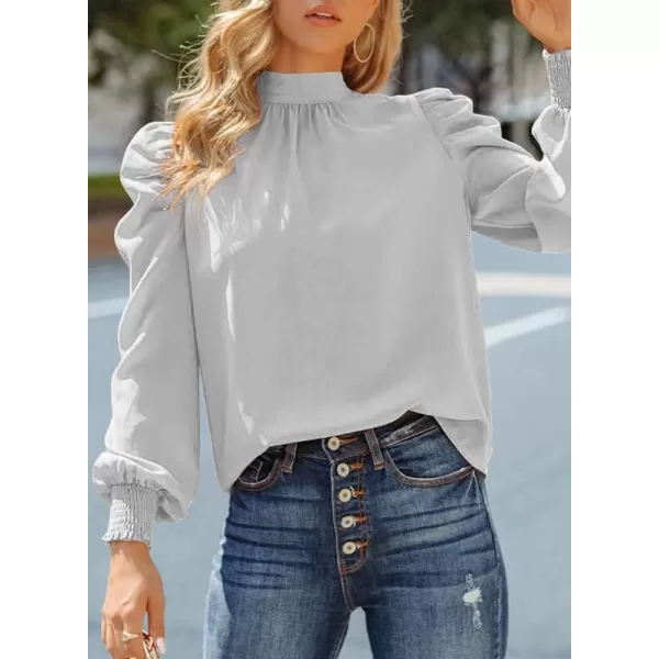 Dokotoo Womens 2023 Long Sleeve High Neck Puff Long Sleeve Casual Loose Shirts Tops and Blouses