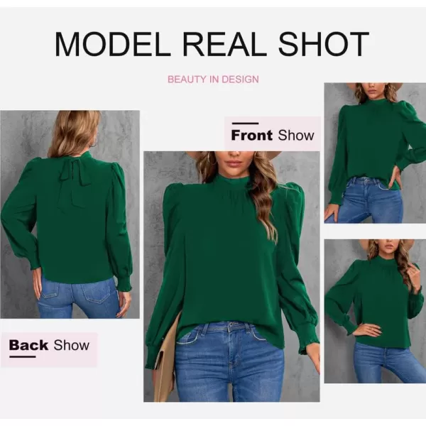Dokotoo Womens 2023 Long Sleeve High Neck Puff Long Sleeve Casual Loose Shirts Tops and Blouses
