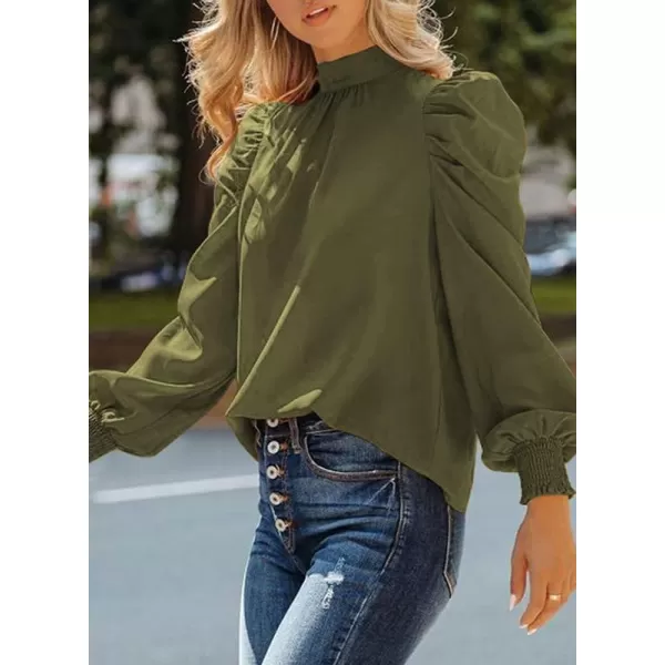 Dokotoo Womens 2023 Long Sleeve High Neck Puff Long Sleeve Casual Loose Shirts Tops and Blouses
