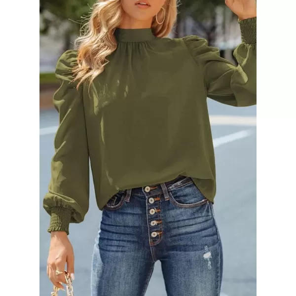 Dokotoo Womens 2023 Long Sleeve High Neck Puff Long Sleeve Casual Loose Shirts Tops and Blouses