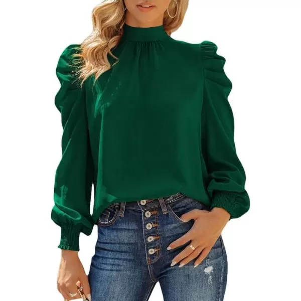 Dokotoo Womens 2023 Long Sleeve High Neck Puff Long Sleeve Casual Loose Shirts Tops and Blouses