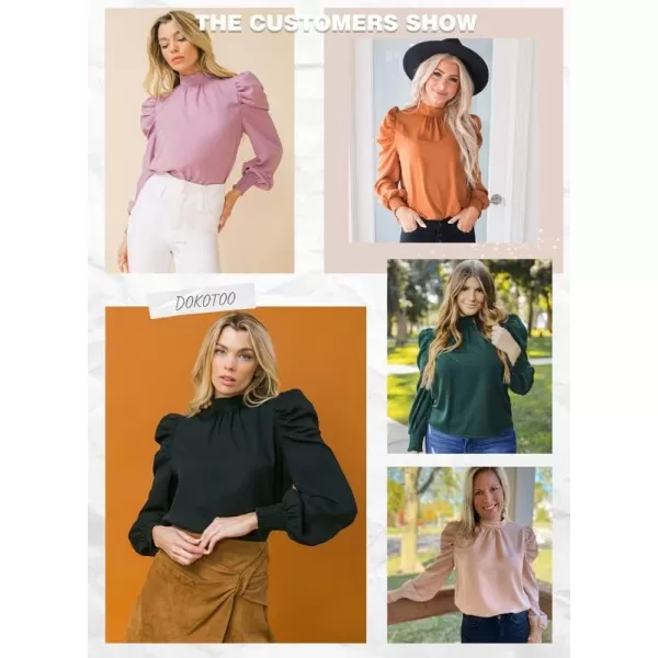 Dokotoo Womens 2023 Long Sleeve High Neck Puff Long Sleeve Casual Loose Shirts Tops and Blouses