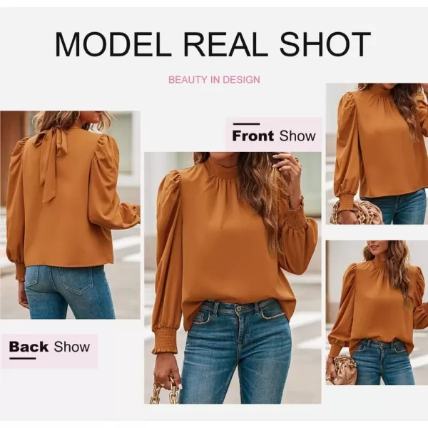 Dokotoo Womens 2023 Long Sleeve High Neck Puff Long Sleeve Casual Loose Shirts Tops and Blouses