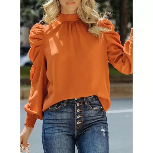 Dokotoo Womens 2023 Long Sleeve High Neck Puff Long Sleeve Casual Loose Shirts Tops and Blouses