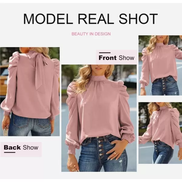 Dokotoo Womens 2023 Long Sleeve High Neck Puff Long Sleeve Casual Loose Shirts Tops and Blouses