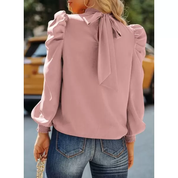 Dokotoo Womens 2023 Long Sleeve High Neck Puff Long Sleeve Casual Loose Shirts Tops and Blouses
