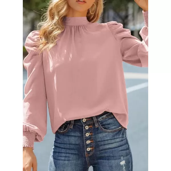 Dokotoo Womens 2023 Long Sleeve High Neck Puff Long Sleeve Casual Loose Shirts Tops and Blouses