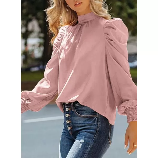 Dokotoo Womens 2023 Long Sleeve High Neck Puff Long Sleeve Casual Loose Shirts Tops and Blouses