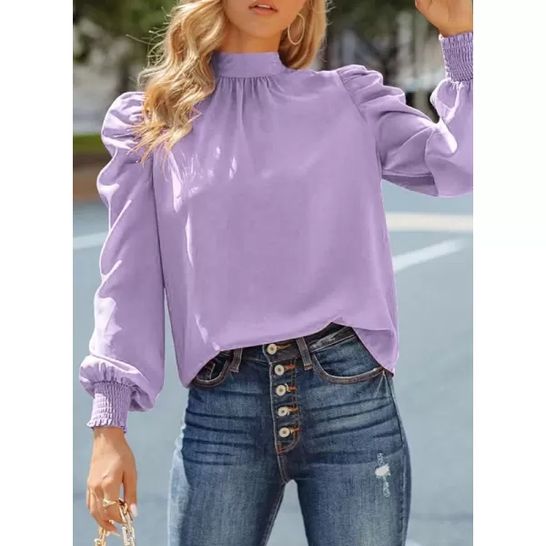 Dokotoo Womens 2023 Long Sleeve High Neck Puff Long Sleeve Casual Loose Shirts Tops and Blouses