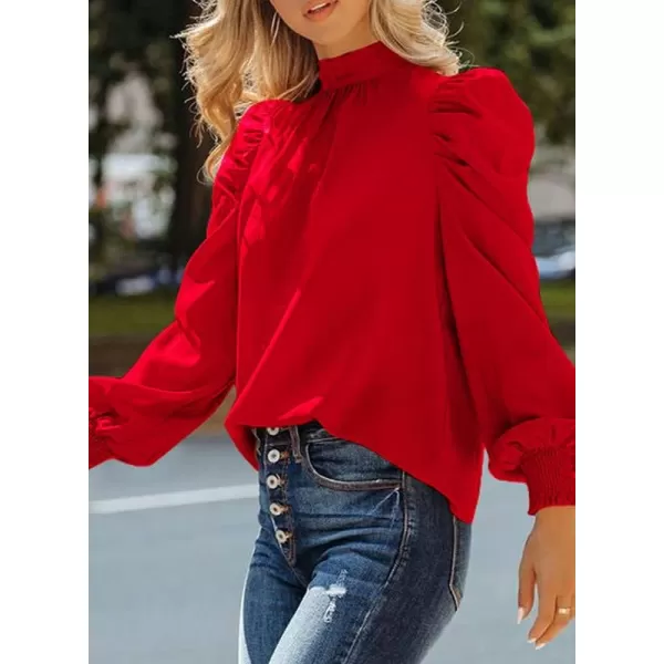 Dokotoo Womens 2023 Long Sleeve High Neck Puff Long Sleeve Casual Loose Shirts Tops and Blouses