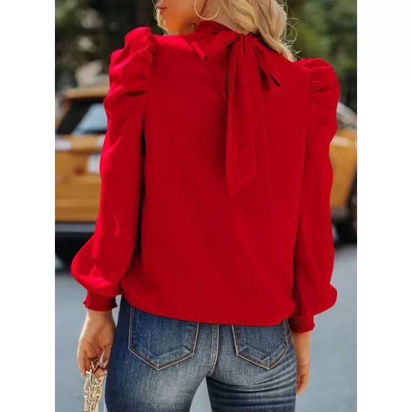 Dokotoo Womens 2023 Long Sleeve High Neck Puff Long Sleeve Casual Loose Shirts Tops and Blouses