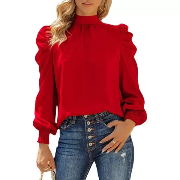 Dokotoo Womens 2023 Long Sleeve High Neck Puff Long Sleeve Casual Loose Shirts Tops and Blouses