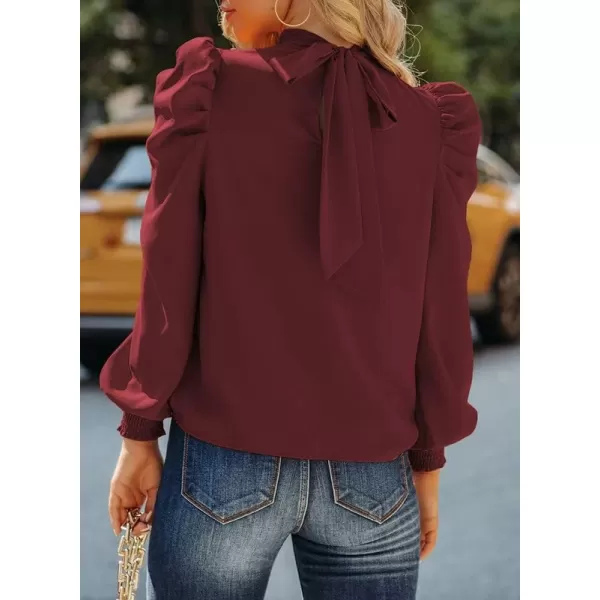 Dokotoo Womens 2023 Long Sleeve High Neck Puff Long Sleeve Casual Loose Shirts Tops and Blouses