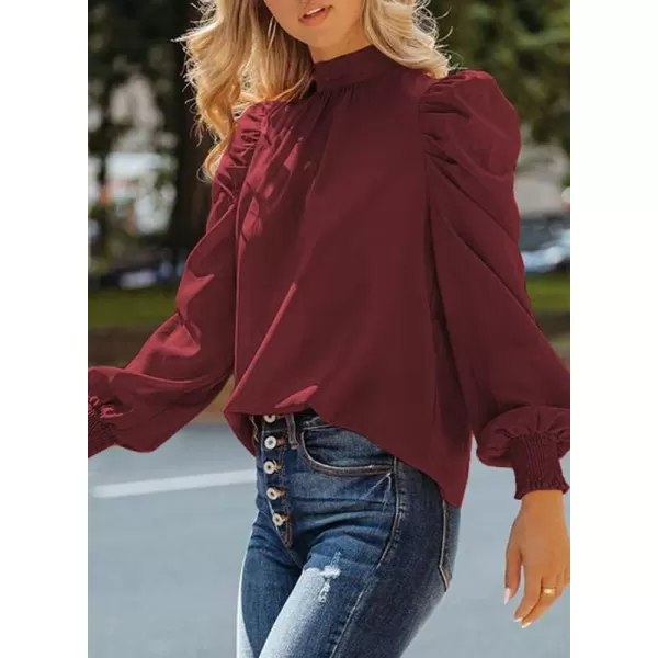 Dokotoo Womens 2023 Long Sleeve High Neck Puff Long Sleeve Casual Loose Shirts Tops and Blouses