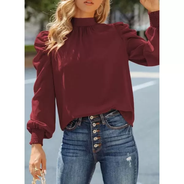 Dokotoo Womens 2023 Long Sleeve High Neck Puff Long Sleeve Casual Loose Shirts Tops and Blouses