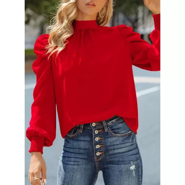 Dokotoo Womens 2023 Long Sleeve High Neck Puff Long Sleeve Casual Loose Shirts Tops and Blouses