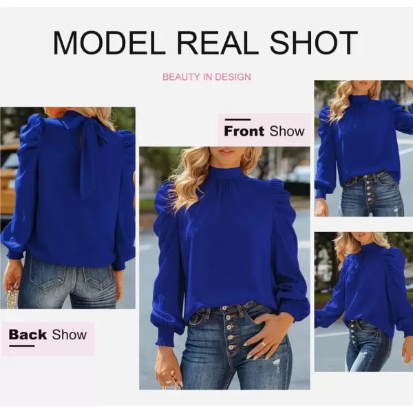 Dokotoo Womens 2023 Long Sleeve High Neck Puff Long Sleeve Casual Loose Shirts Tops and Blouses