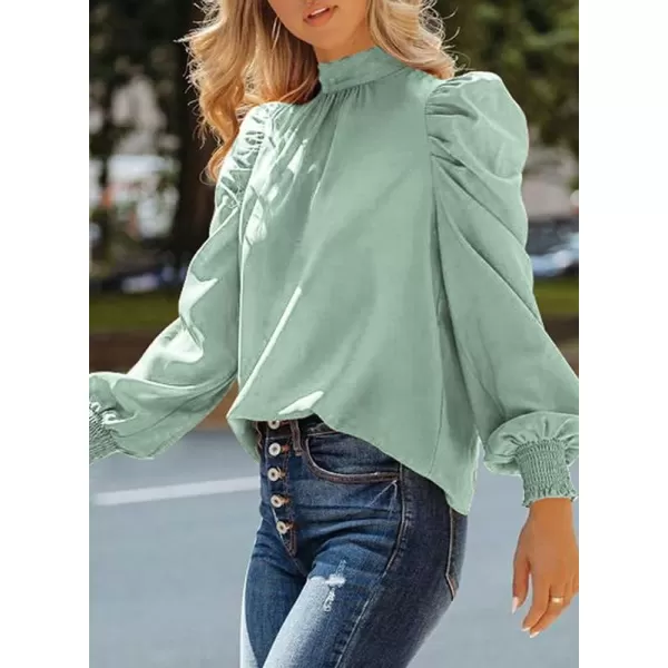 Dokotoo Womens 2023 Long Sleeve High Neck Puff Long Sleeve Casual Loose Shirts Tops and Blouses