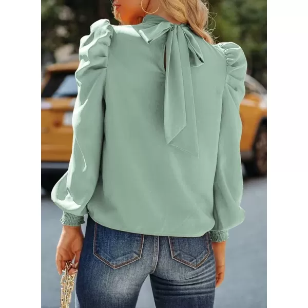 Dokotoo Womens 2023 Long Sleeve High Neck Puff Long Sleeve Casual Loose Shirts Tops and Blouses
