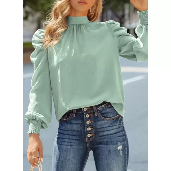 Dokotoo Womens 2023 Long Sleeve High Neck Puff Long Sleeve Casual Loose Shirts Tops and Blouses