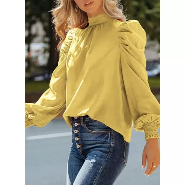 Dokotoo Womens 2023 Long Sleeve High Neck Puff Long Sleeve Casual Loose Shirts Tops and Blouses