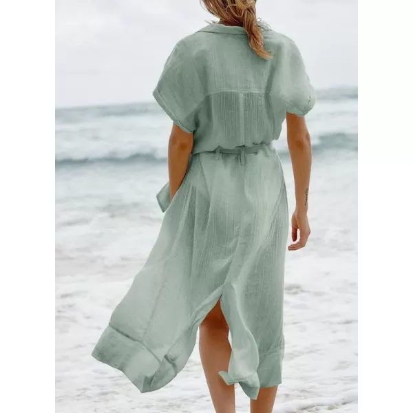 Dokotoo Womens 2023 Summer Beach Dresses Short Sleeve Button-Down Belted Coverups Kimono Cardigan