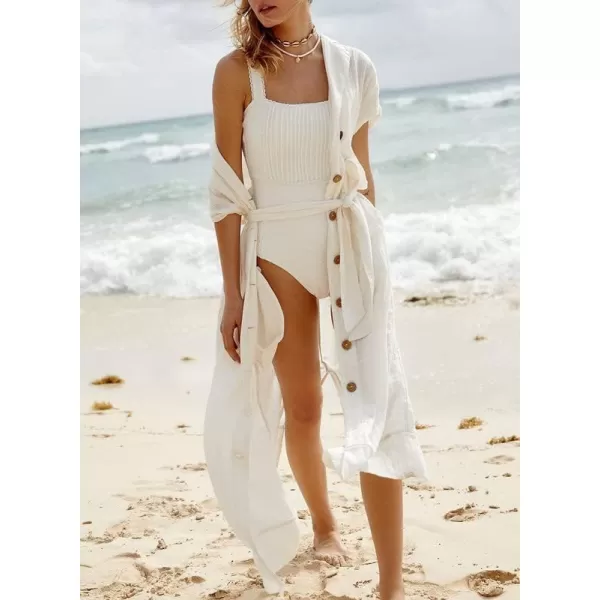 Dokotoo Womens 2023 Summer Beach Dresses Short Sleeve Button-Down Belted Coverups Kimono Cardigan