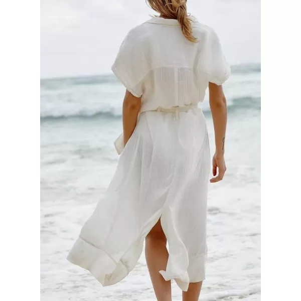 Dokotoo Womens 2023 Summer Beach Dresses Short Sleeve Button-Down Belted Coverups Kimono Cardigan