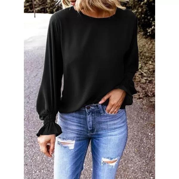 Dokotoo Womens 2023 Summer Long Sleeve Ruffle Bubble Sleeve Casual Loose Shirts Tops and Blouses
