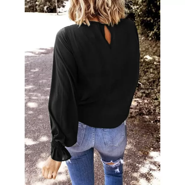 Dokotoo Womens 2023 Summer Long Sleeve Ruffle Bubble Sleeve Casual Loose Shirts Tops and Blouses