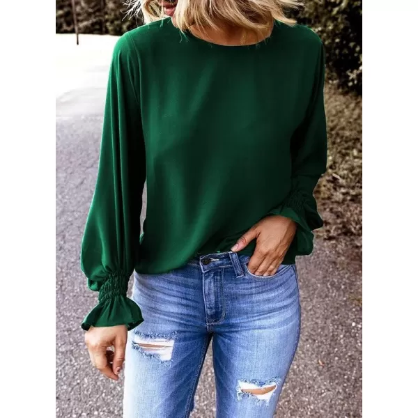 Dokotoo Womens 2023 Summer Long Sleeve Ruffle Bubble Sleeve Casual Loose Shirts Tops and Blouses
