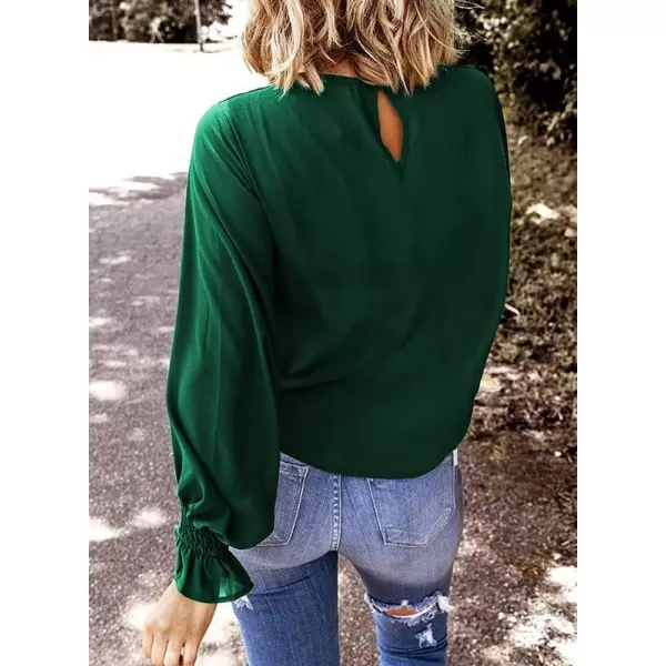 Dokotoo Womens 2023 Summer Long Sleeve Ruffle Bubble Sleeve Casual Loose Shirts Tops and Blouses