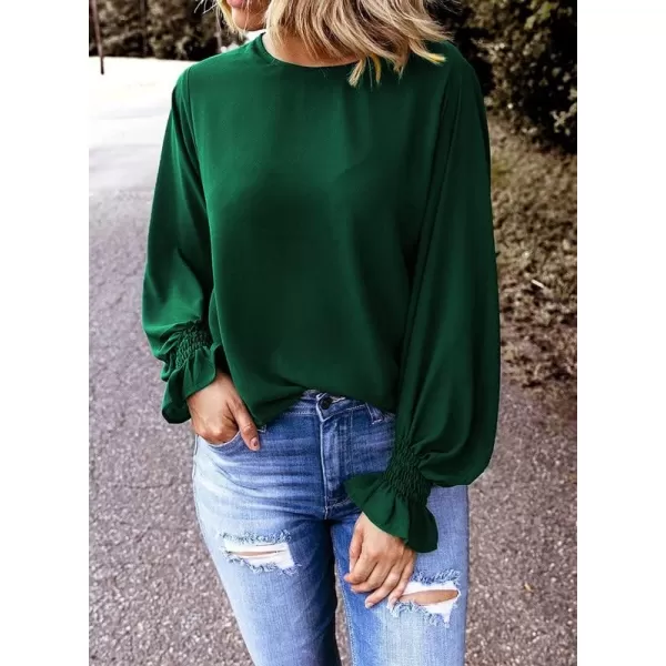 Dokotoo Womens 2023 Summer Long Sleeve Ruffle Bubble Sleeve Casual Loose Shirts Tops and Blouses